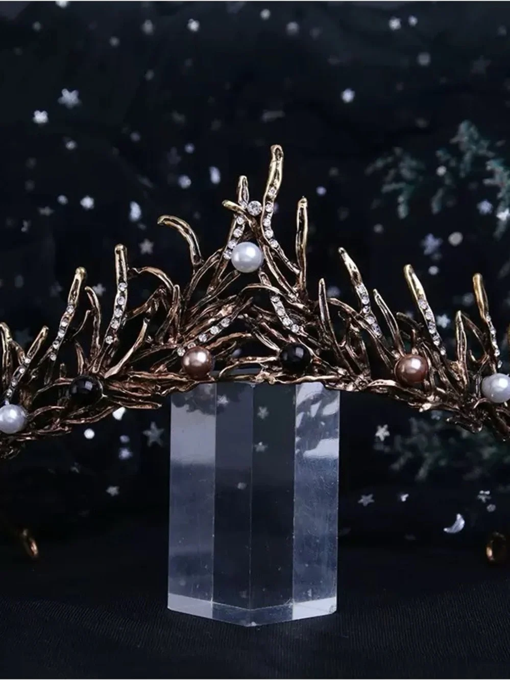 Gold Branch Pearl and Crystal Tiara Headband - Elegant Women’s Hair Accessory